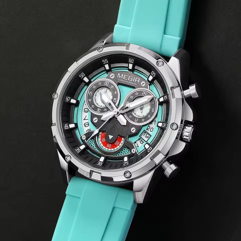 MEGIR 2248 Men's Fashion Sports Military Watch Waterproof Unique Dial Quartz Watch Chronograph 24-hour Automatic Date reloj