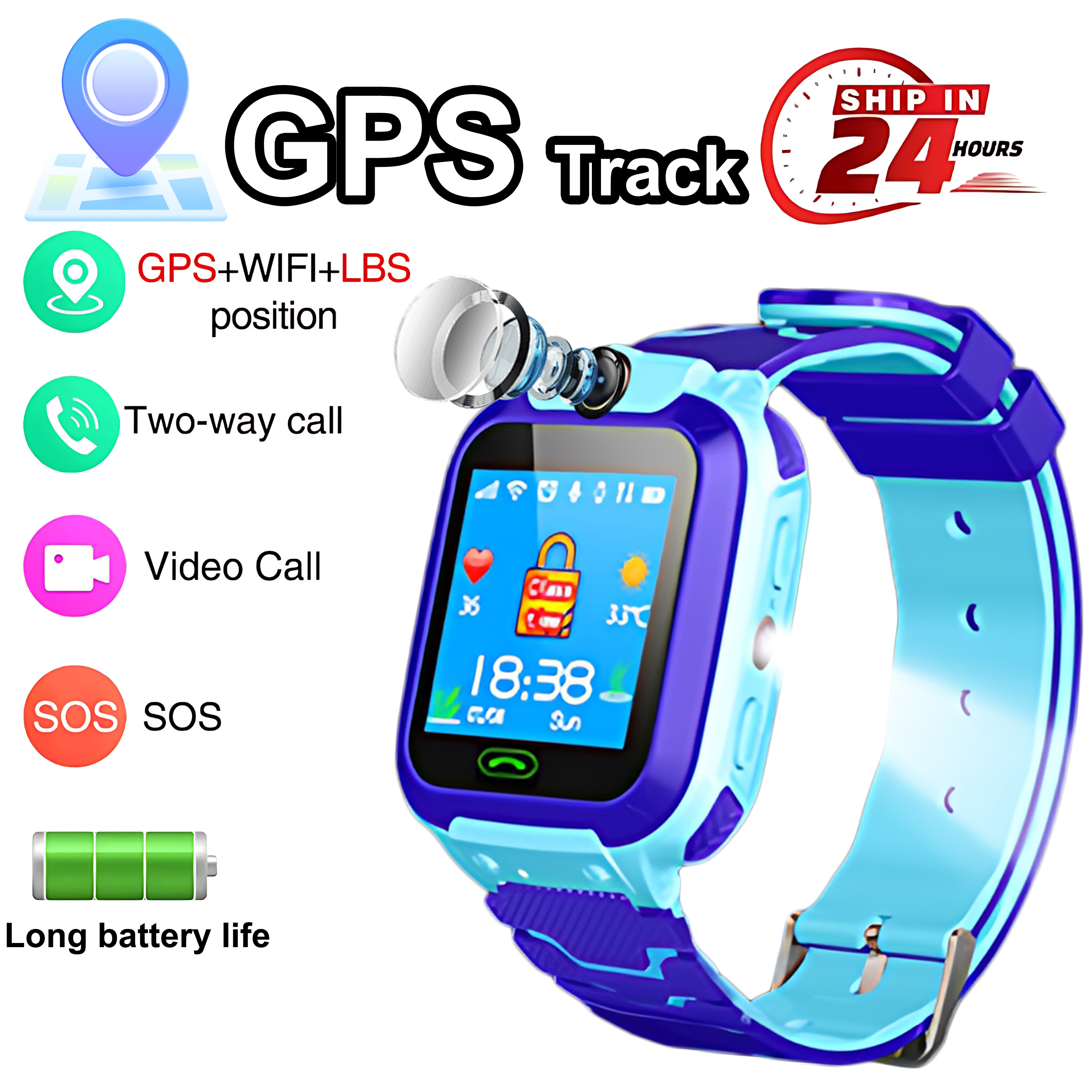 For Android Kids Smart Watch SOS GPS Location Video Call Sim Card For Children SmartWatch Camera Waterproof Watch For Boys Girls