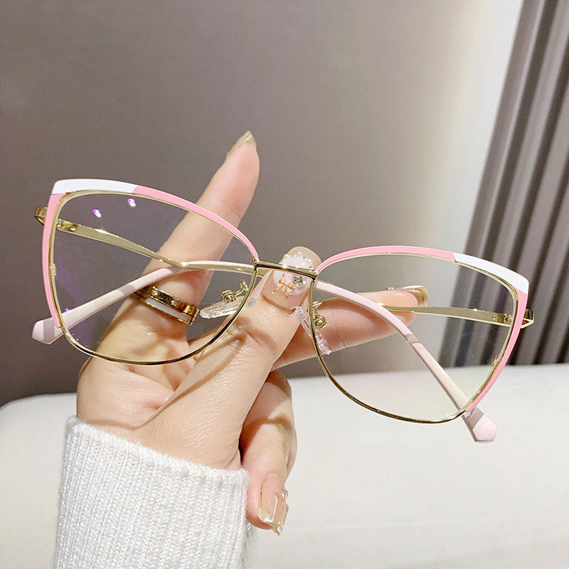 R57481 Fashion Metal Cat Eye Anti Blue Light Glasses Frame Stylish Business Presbyopia Eyeglasses Customizable Prescription