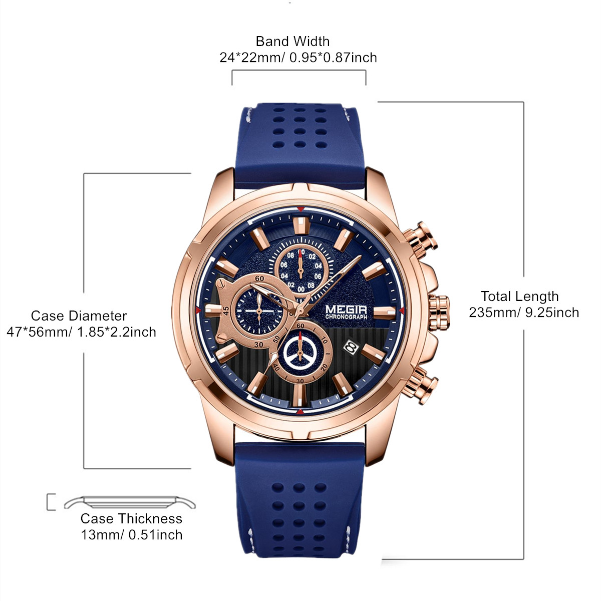 MEGIR Men Watch Silicone Strap Quartz Chronograph Wristwatch Fashion Men's Sport Watches Waterproof Calendar Reloj Hombre 2101
