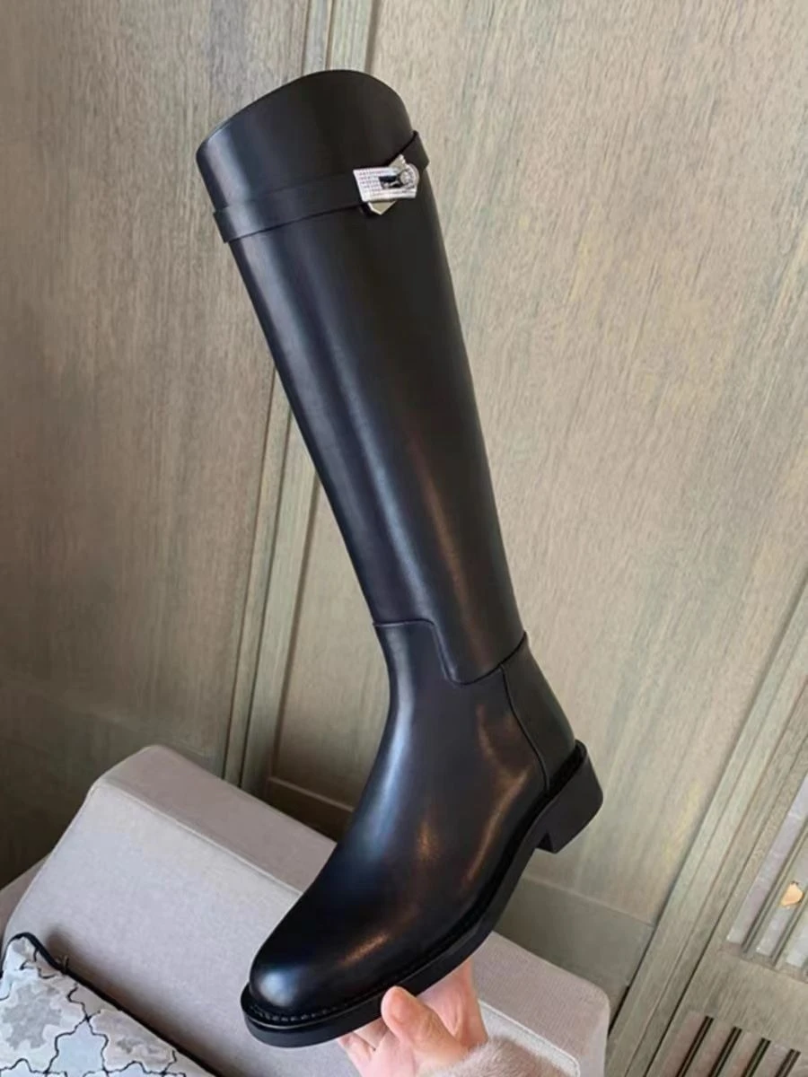 Black Leather Elegant with Low Heels Ladies Knee High Shaft Shoes Trend 2025 New in Comfortable Hot Rock Y2k Women's Long Boots