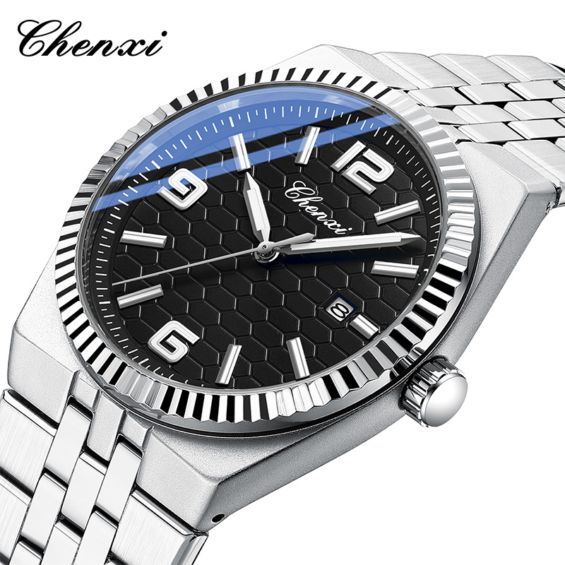 CHENXI High-End Watches For Man Luminous Fashion Minimalist Calendar Circular Dial Stainless Steel Strap Quartz Wristwatches