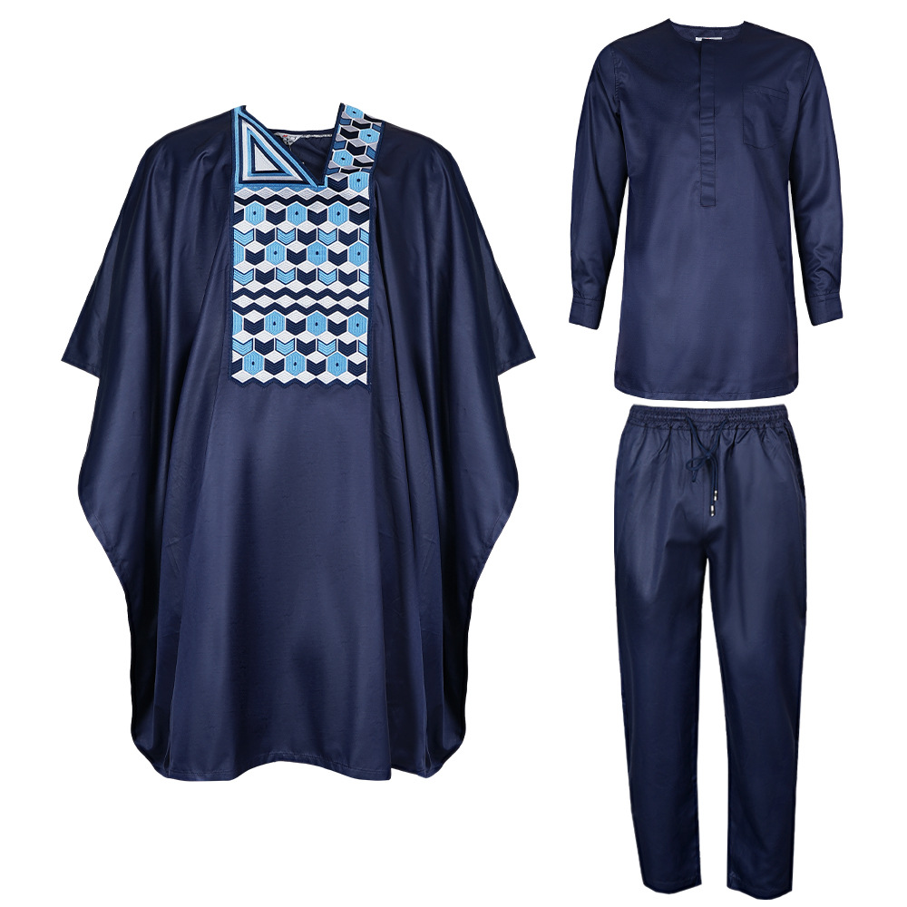 2025 New African Clothes for Men Dashiki Tradition Outfit Robe Embroidery Tops Pants Suits Bazin Muslim Wedding Party Clothing