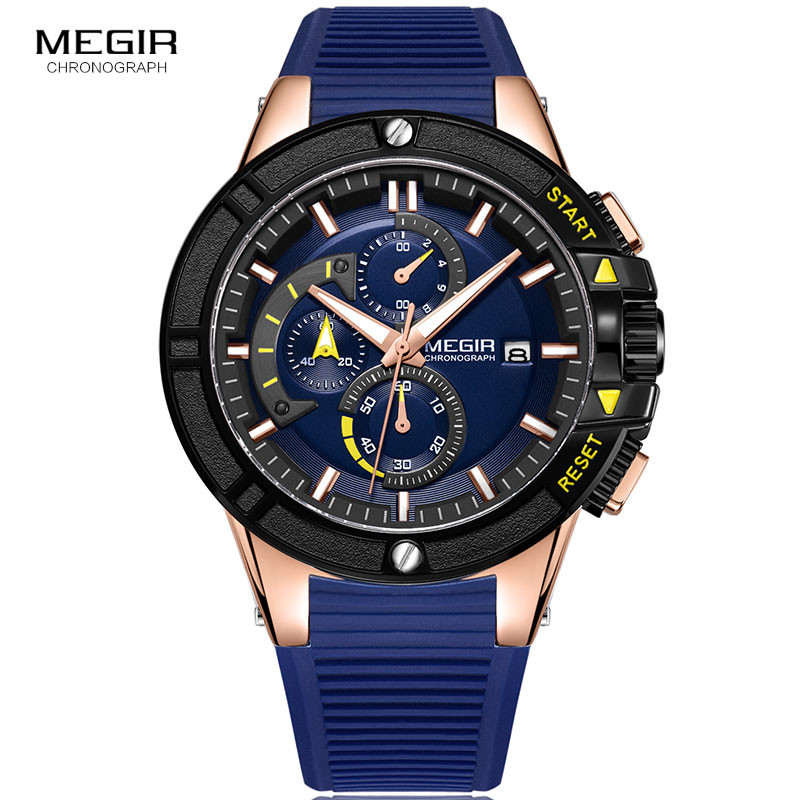 MEGIR Men's Military Sport Quartz Watches 2019 New Silicone Chronograph Luminous Wristwatch Top Brand Clock Relogios 2095 Blue