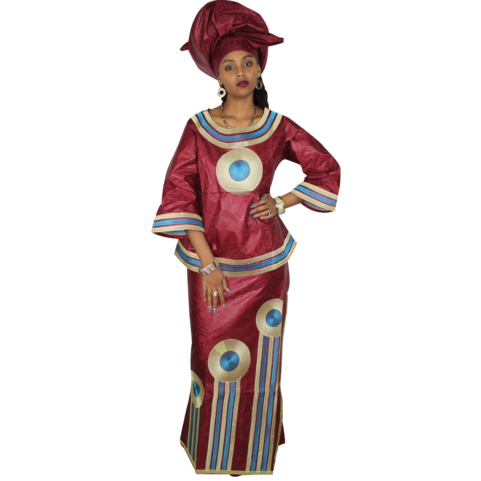 African Attire For Women Bazin Riche Embroidery Plus Size Elegant Party Church Dress