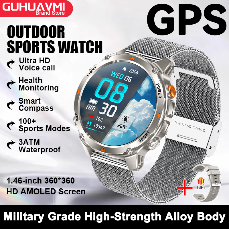 2025 New Military Bluetooth Call Smart Watch Built-in GPS Compass Barometric Altimeter 10ATM Waterproof Sports Smartwatches Men