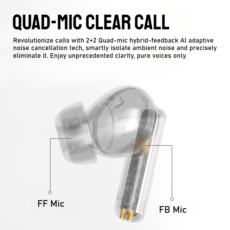 Monster AuraFit GT22 -35dB Active Noise Cancelling Earbuds 360° Stereo Wireless Bluetooth Headphone ANC Bluetooth 5.3 Earphone