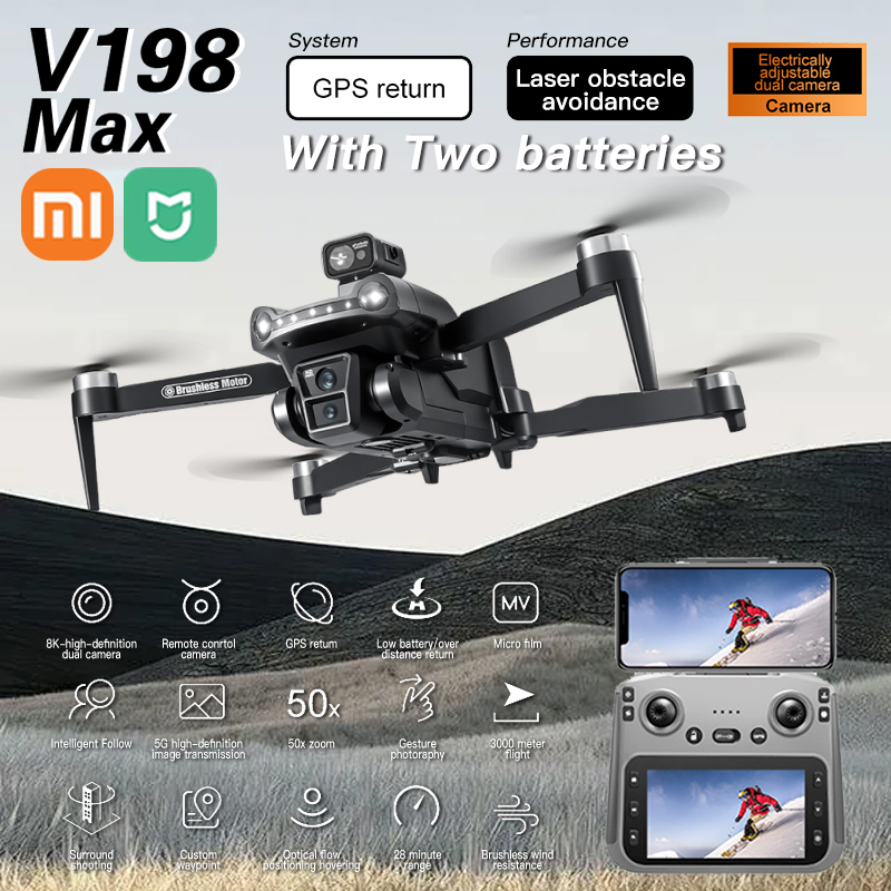 Xiaomi V198Max GPS Drone 4K Professional 8K HD Two Camera Dron Brushless Motor 5G WIFI FPV RC Quadcopter Helicopter wish Screen