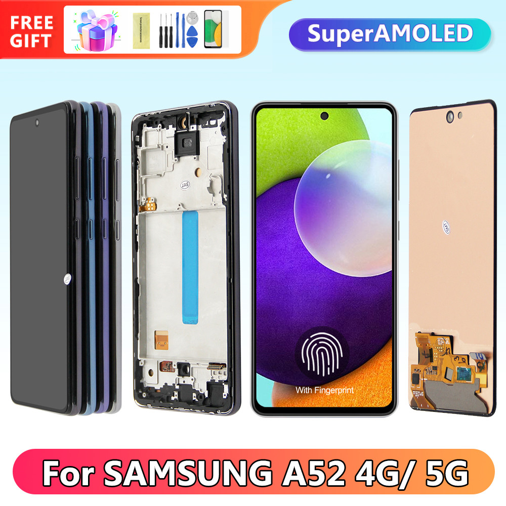 Super AMOLED Screen for Samsung Galaxy A52 4G A525F Lcd Display Digitial Touch Screen With Frame for Samsung A52 5G A526 A526B