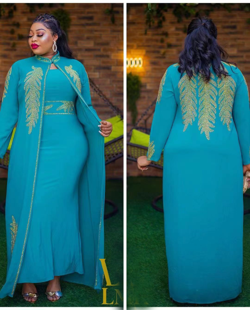 Customized  Customized Plus Size African Party Dresses for Women Chiffon Boubou Ankara Dashiki 2 PCS Set Outfit Dubai Kaftan Aba