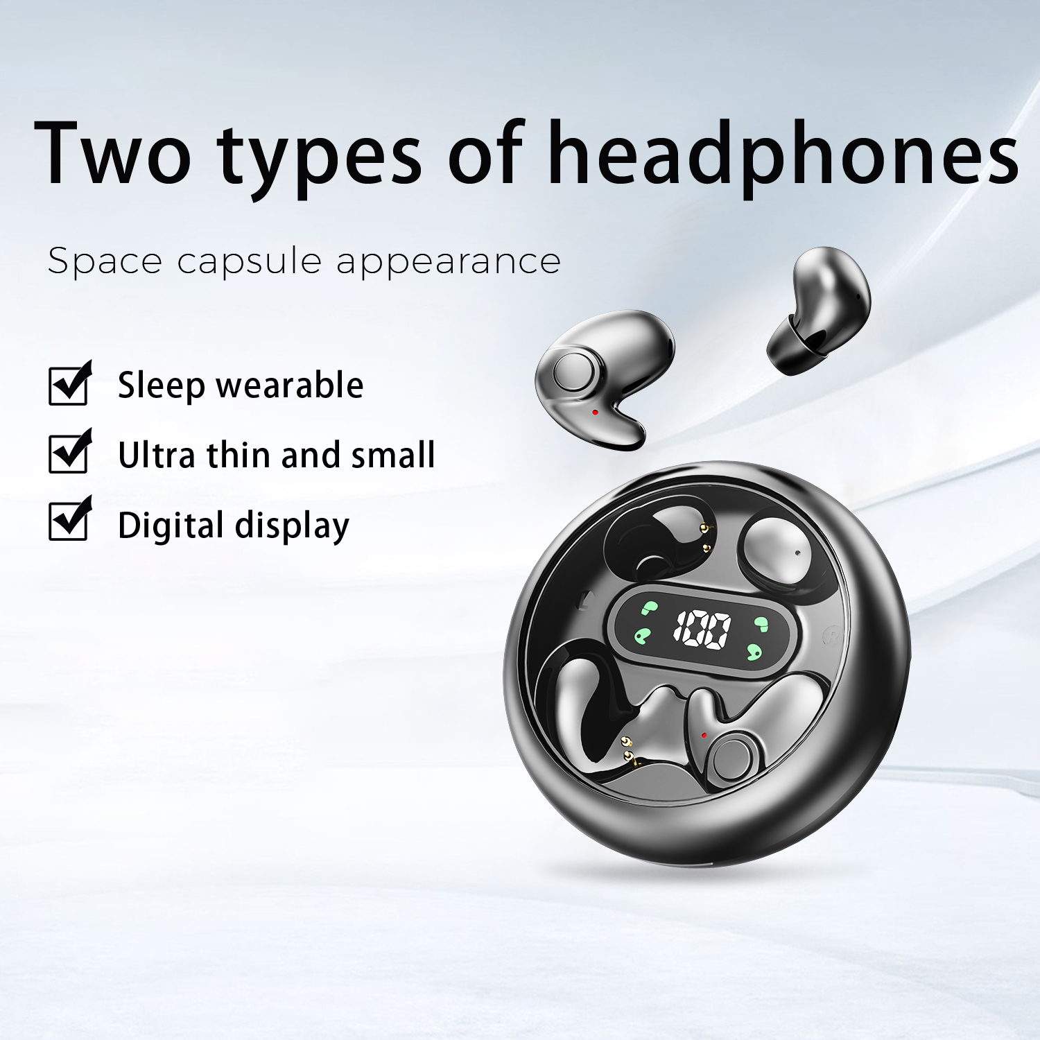 Two-piece Headphones, Wireless Bluetooth Headset,Earbuds with Mic for Phone, Sleep Earphones And Mini，For Running/sleeping