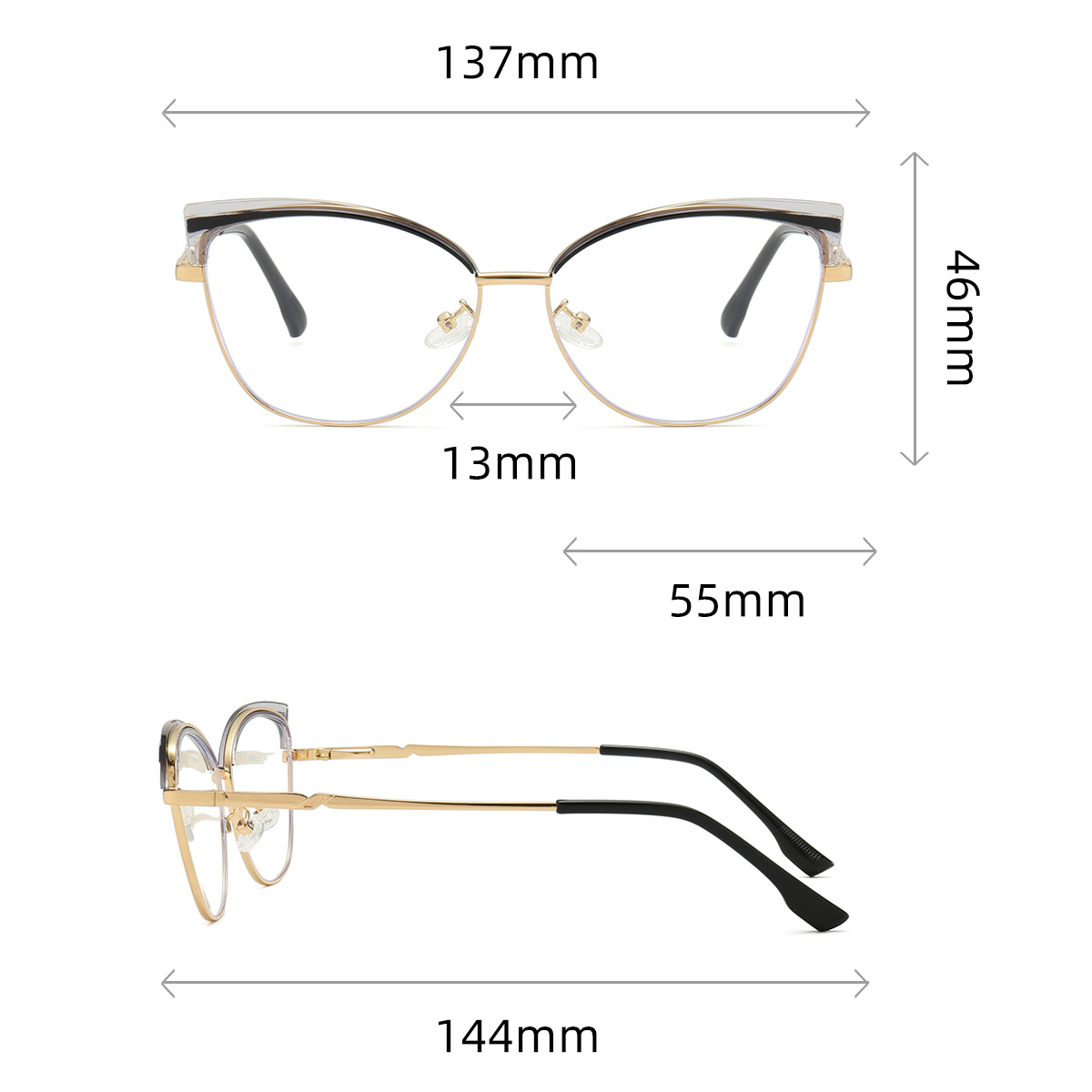 JMISUS Women's Trendy Butterfly Prescription Glasses Cateye Alloy Myopia Progressive Eyewear with Spring Leg