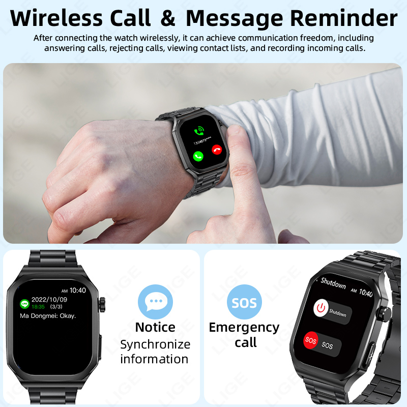 LIGE Smart Watch Men ECG 2.04inch AMOLED Heart Rate Blood Uric Acid Women's Health Monitoring Waterproof Fitness Smartwatch 2025