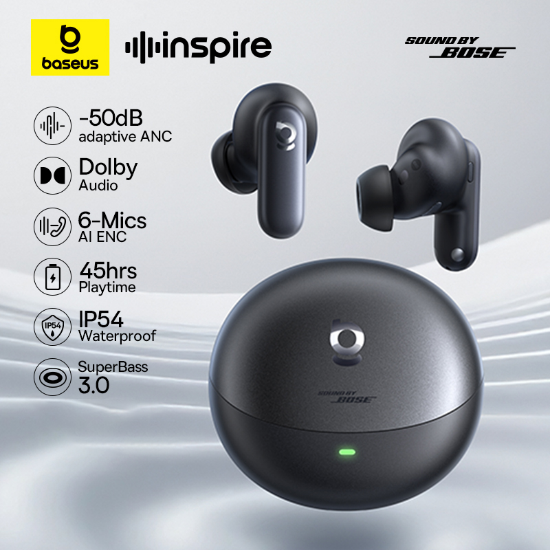 Baseus Inspire XP1 -50dB Adaptive ANC Wireless Earbuds Bluetooth 6.1 Dolby Audio 6 Mic ENC Wireless Earphones bud Sound by Bose