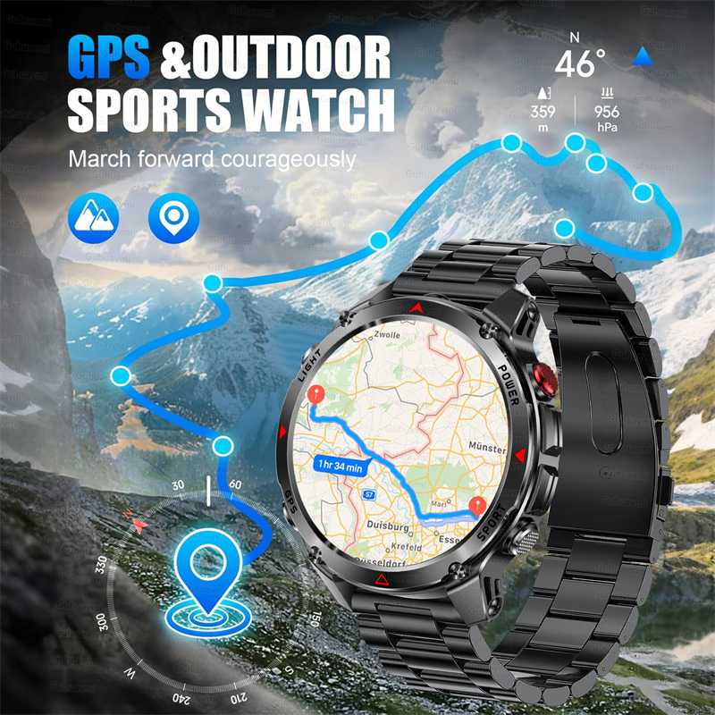 2025 New Military Bluetooth Call Smart Watch Built-in GPS Compass Barometric Altimeter 10ATM Waterproof Sports Smartwatches Men