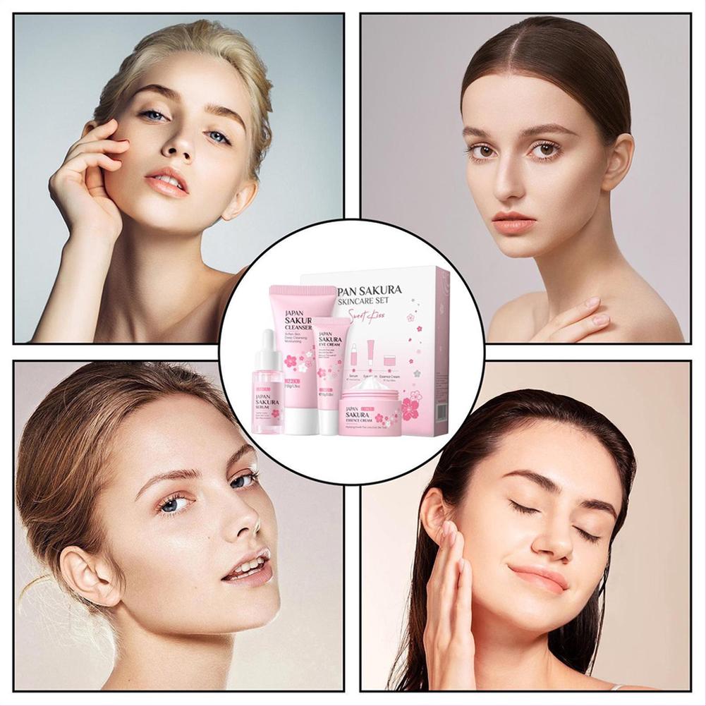 4Pcs/Set Sakura Skin Care With Cleanser Toner Eye Cream Facial Cream Sunscreen Beauty Products For Women Travel Skin Care Kit