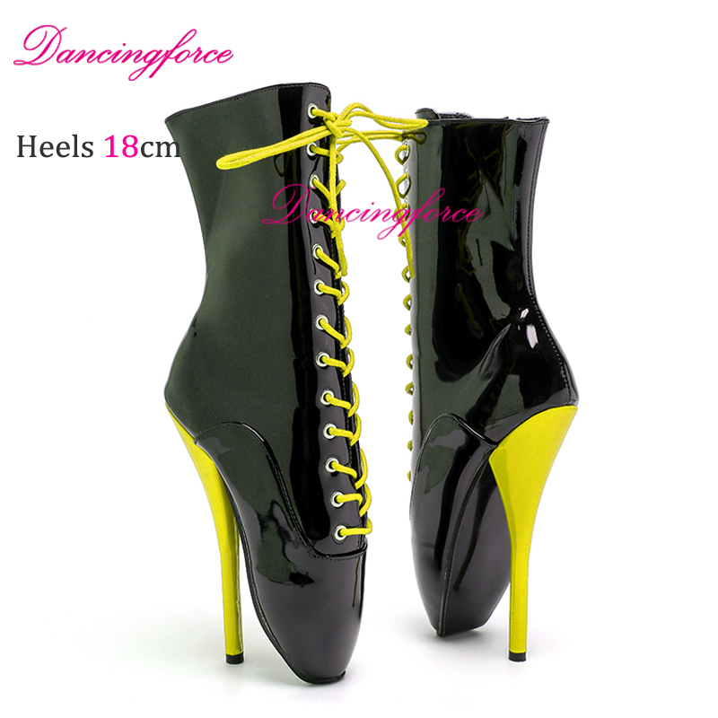 Dancingforce New Metal Heels18cm/7.2inches Ballet Ankle Boots Extreme High Fetish Goth Ballet Shoes With Locks Size Eu36-46
