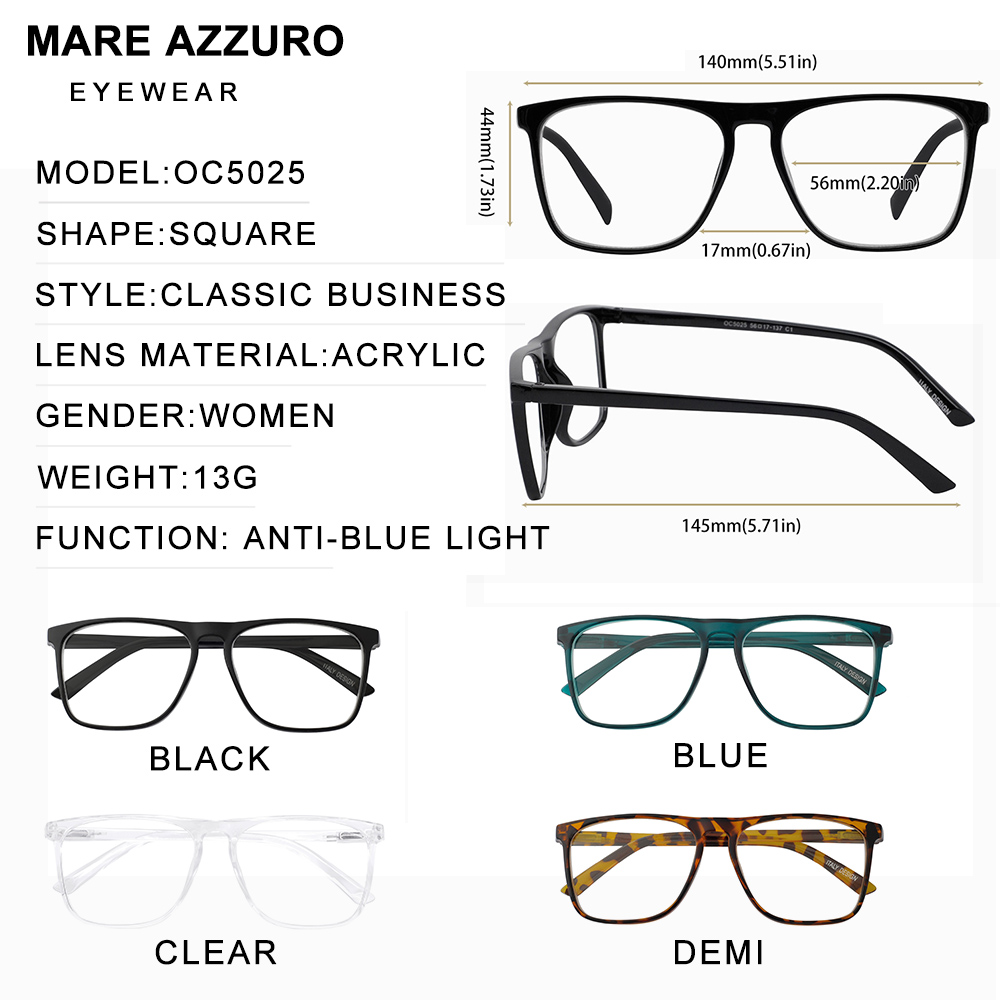 Eyeglasses Reading Glasses Men Large Square Blue Light Blocking Presbyopia Optical Anti Glare Computer Glasses Frame +1.0 To+6.0