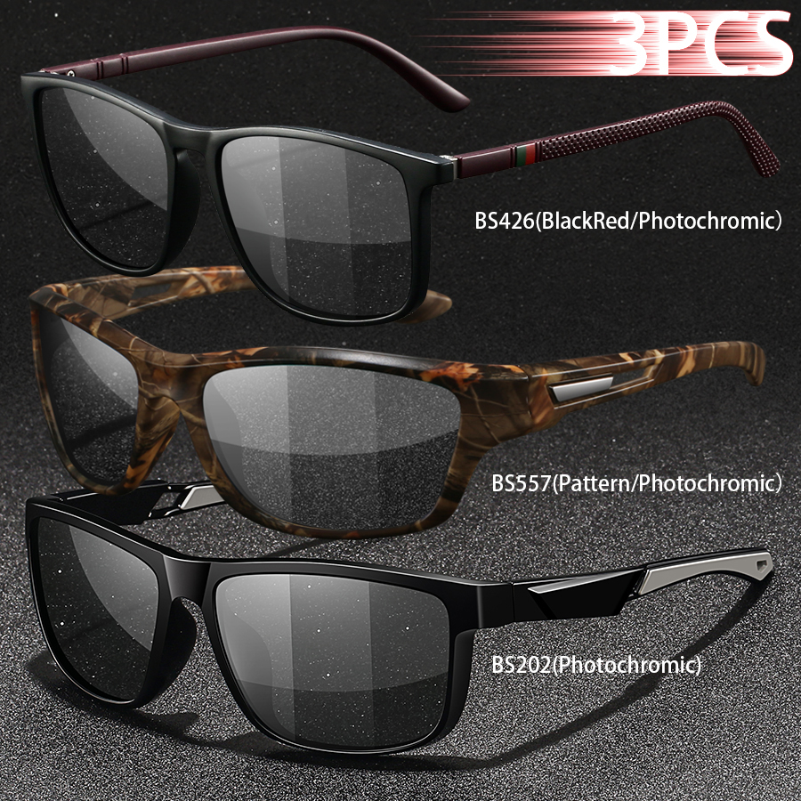 3PCS Photochromic Polarized Sports Vintage Sunglasses Men Women Cycling Driving Mountaineering Chameleon Sun Glasses UV400Eyewer