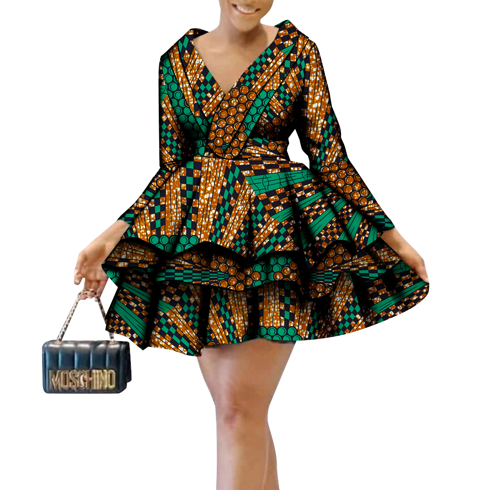 African Dresses for Women Floral Print Multi-layer Dresses Casual Girls Dress Dashiki Outfit Fashion African Clothes Wy9314