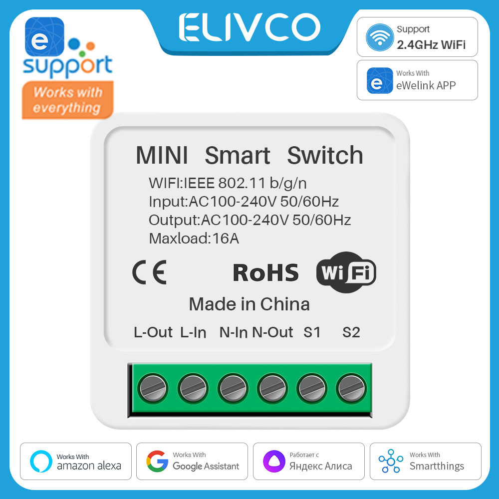 eWeLink 16A Mini DIY Wifi Smart Switch Support Two-way Control Smart Home Otomasi Bekerja Alexa Google Assistant Remote Control