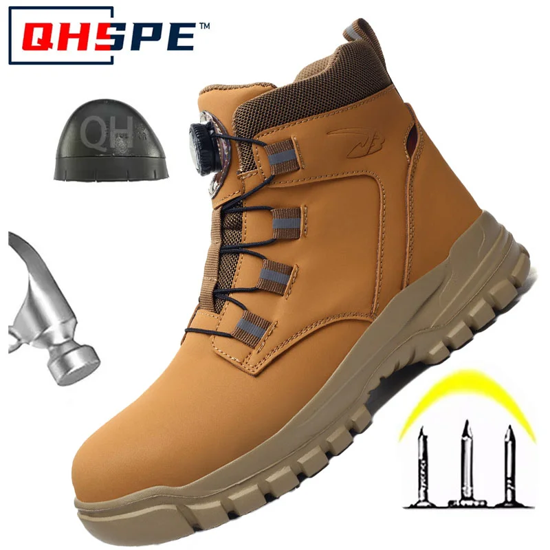Rotating Button New Safety Shoes Men Anti-smash Anti-puncture Work Shoes Fashion Men Sport Shoes Security Protective Boots Men