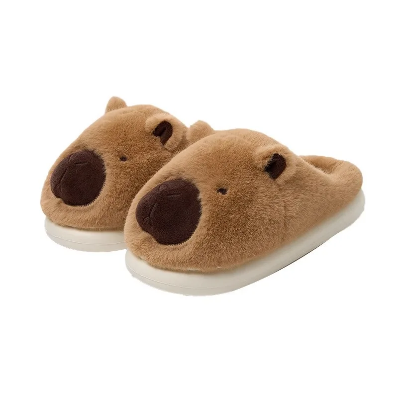 Capybara Slippers Women Winter One Word Cotton Cartoon Anime Cute Student Bedroom Suede Warm Fury Slippers Non Slip Flat Shoes