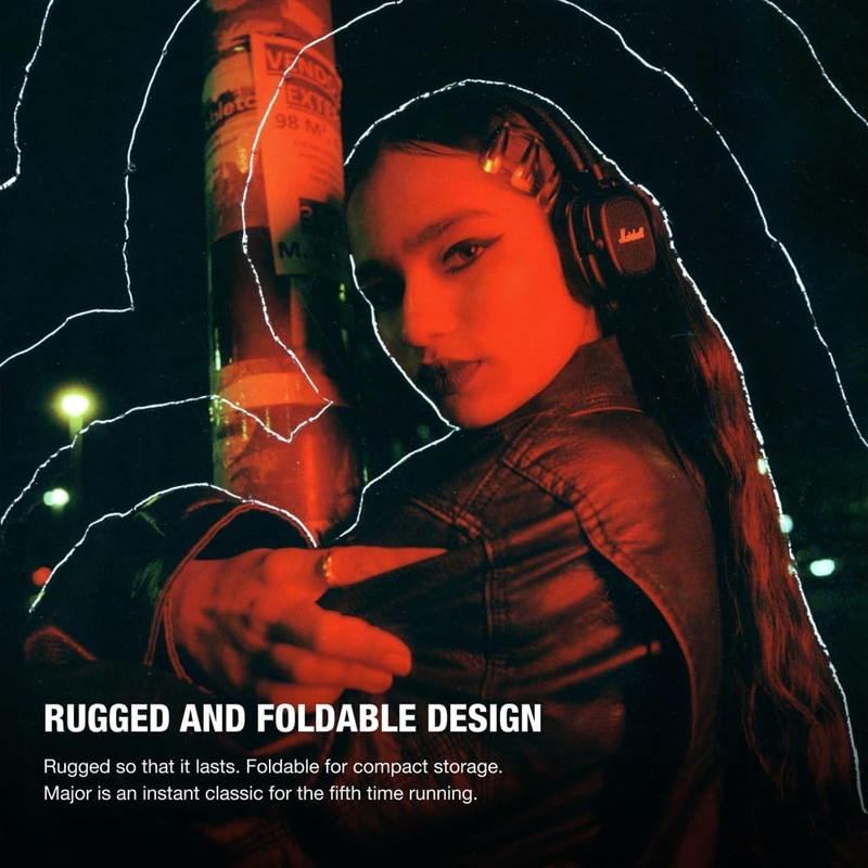 Marshall Major V 5 Wireless Bluetooth Headphone with Mic Foldable Pop Rock Retro Headset Support Marshall Bluetooth App