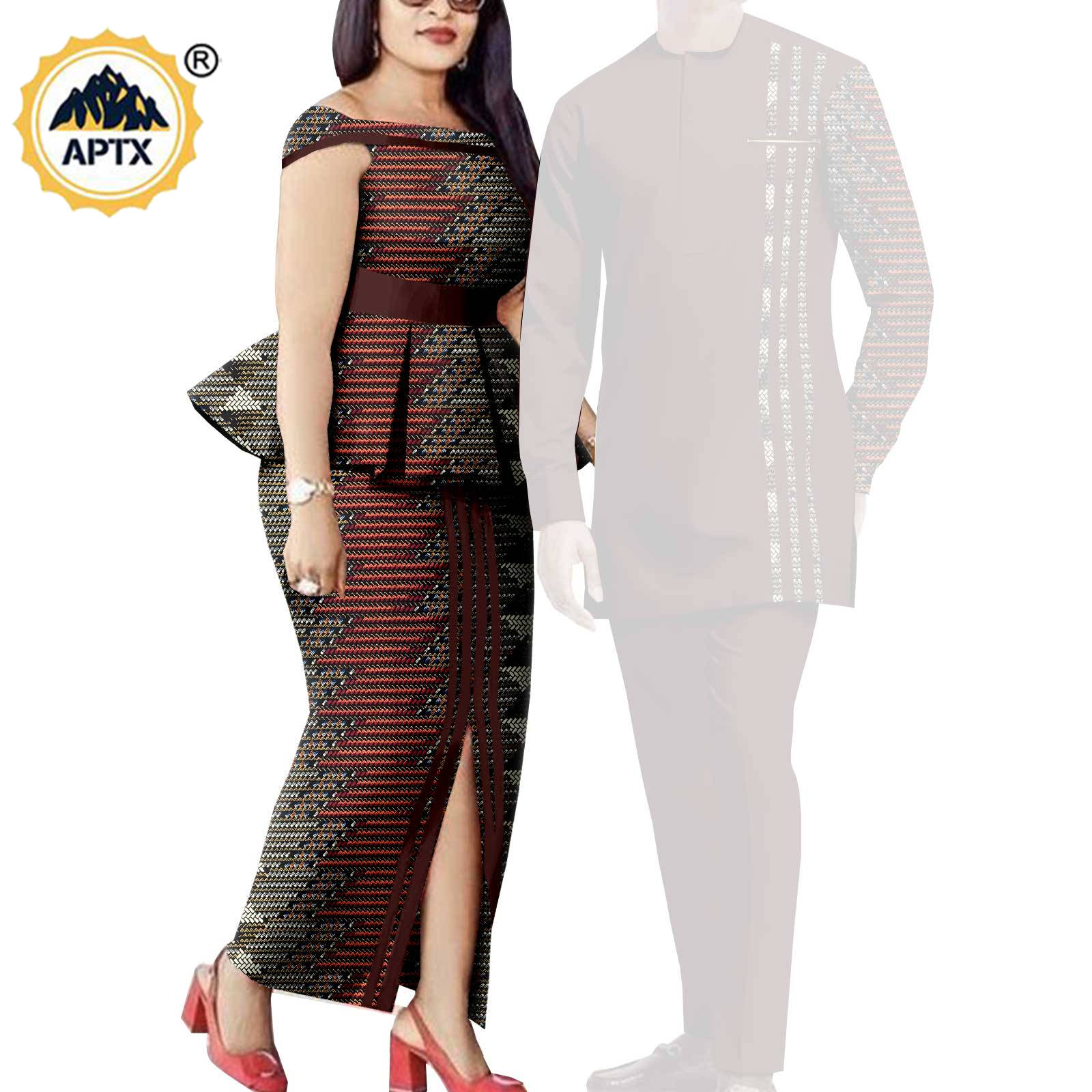 Matching Couple Outfits Men Shirts and Pants Sets Dashiki African Dresses for Women Top and Split Skirts for Wedding Y23C006