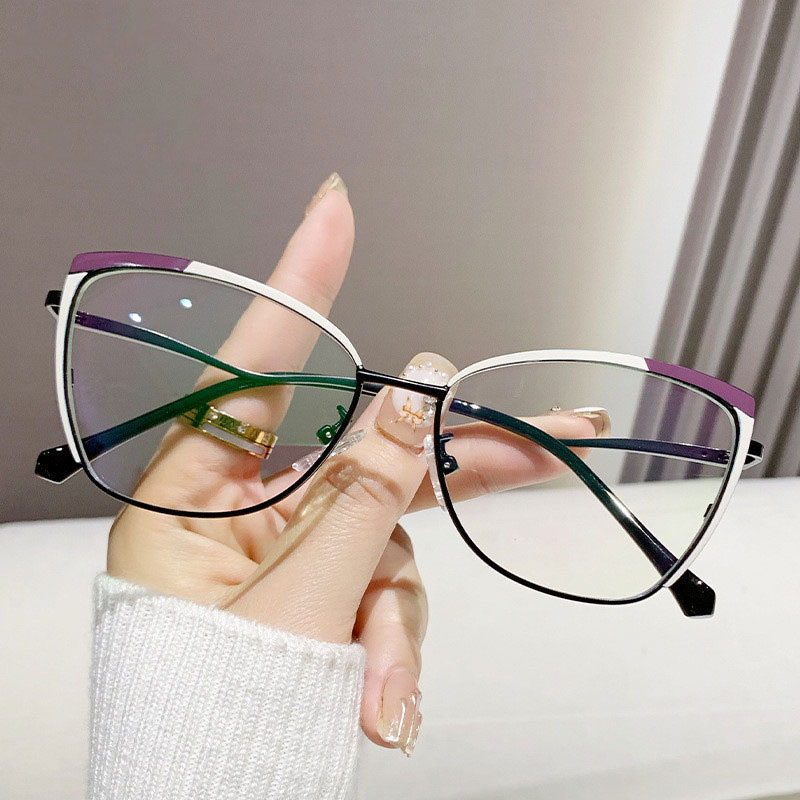 R57481 Fashion Metal Cat Eye Anti Blue Light Glasses Frame Stylish Business Presbyopia Eyeglasses Customizable Prescription