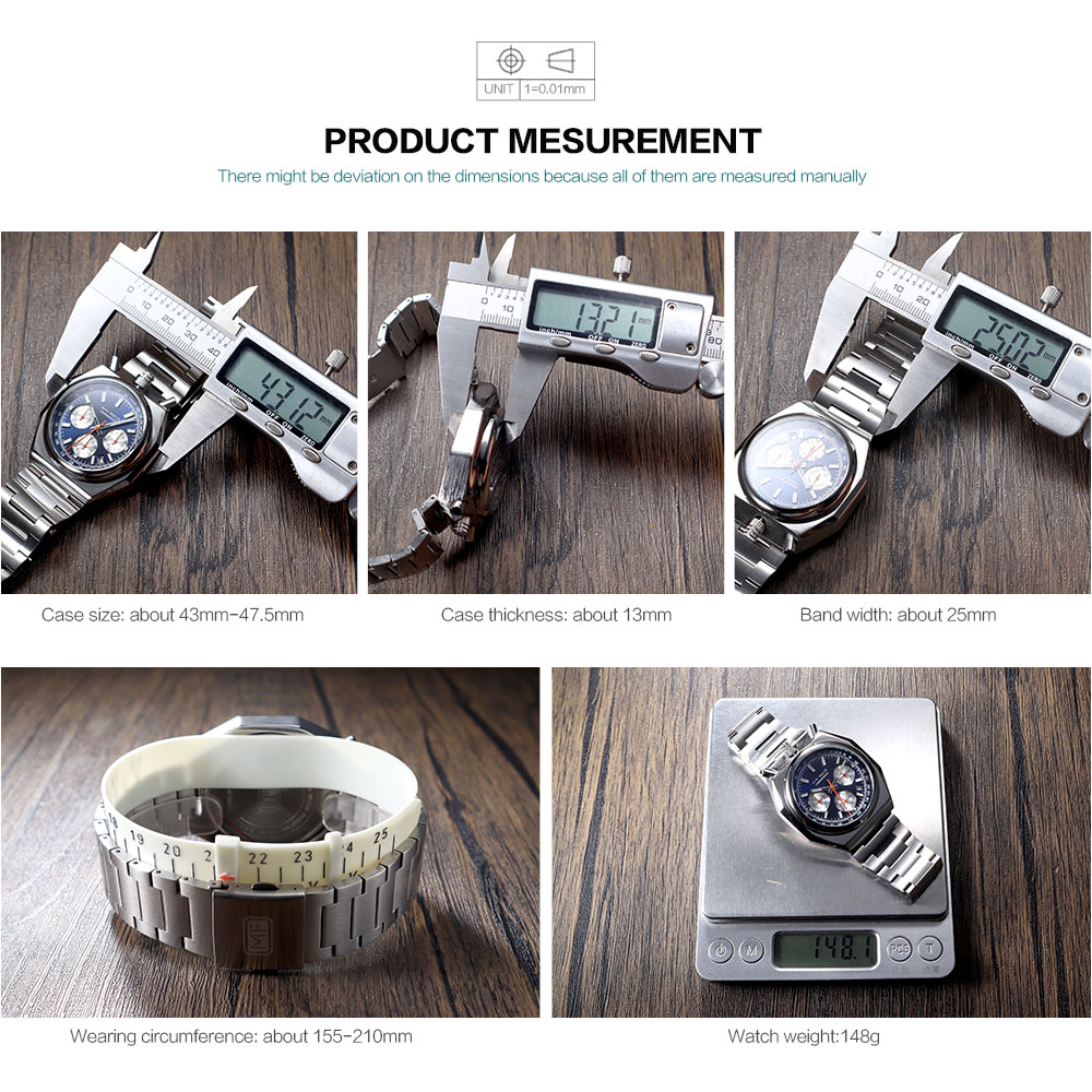 MINI FOCUS Chronograph Quartz Watch for Men Fashion Waterproof Luminous Wristwatch with Calendar Stainless Steel Strap 0601