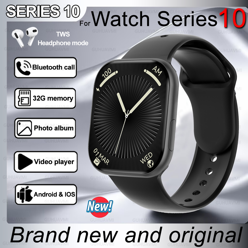 2025 New Men Smartwatch Series 10 Watch HD" AMOLED 32GB ROM Bluetooth Call Music Video GPS NFC Compass IP68 Waterproof For IOS