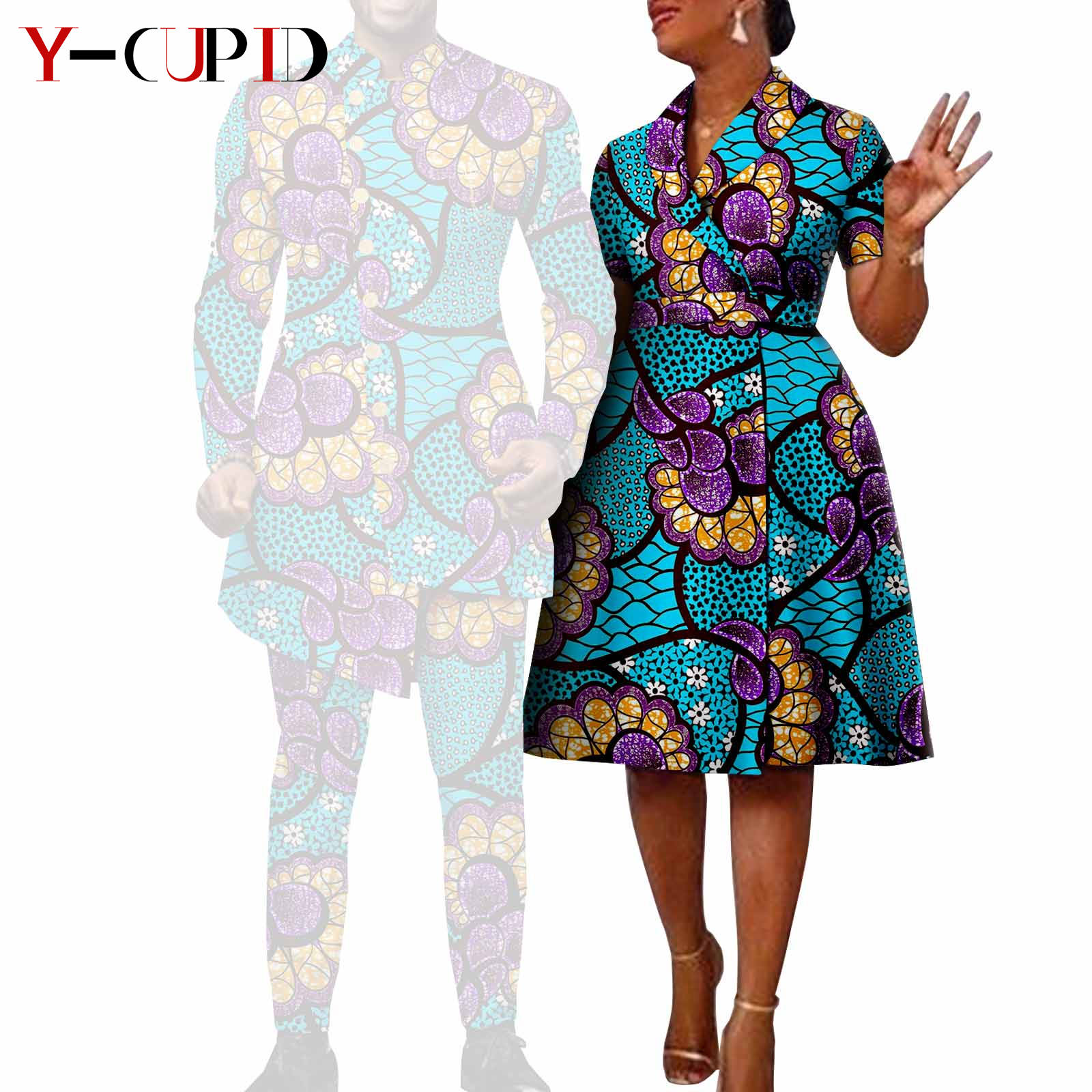 African Suits for Men Single Breasted Fit Jackets Matching Couple Outfits Bazin Riche Dashiki Print Dresses Trench Coats Y23C007