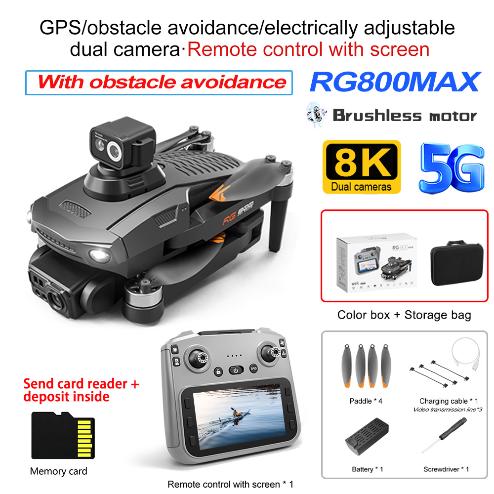 New RG800 Max GPS Drone 8K Professional HD Dual Camera 5KM Photography 5G Brushless FPV Foldable Large Screen RC Quadcopter Toys
