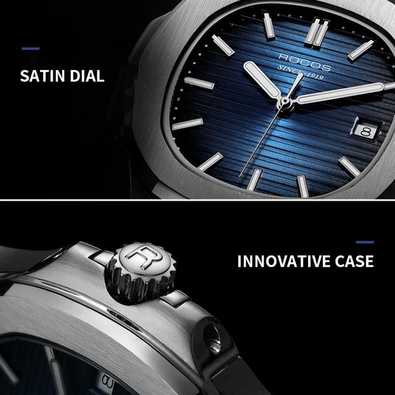 ROCOS Men's Automatic Mechanical Watches Nautilus Waterproof Steel Strip WristWatch Luxury Casual Elegant Sports Watch R0139
