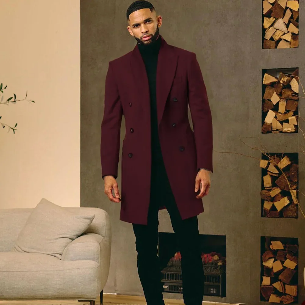 Regular Suit with Vintage Notch Lapel Long Coat Men Solid Color Formal Business Suits Coat Customization Coarse Woolen Fabrics