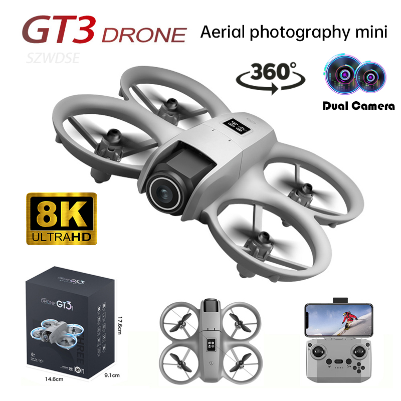 NEW GT3 Mini Foldable Drone With Lights 8k Aerial Photography Optical Flow Positioning 360° Obstacle Avoidance Helicopter Drone