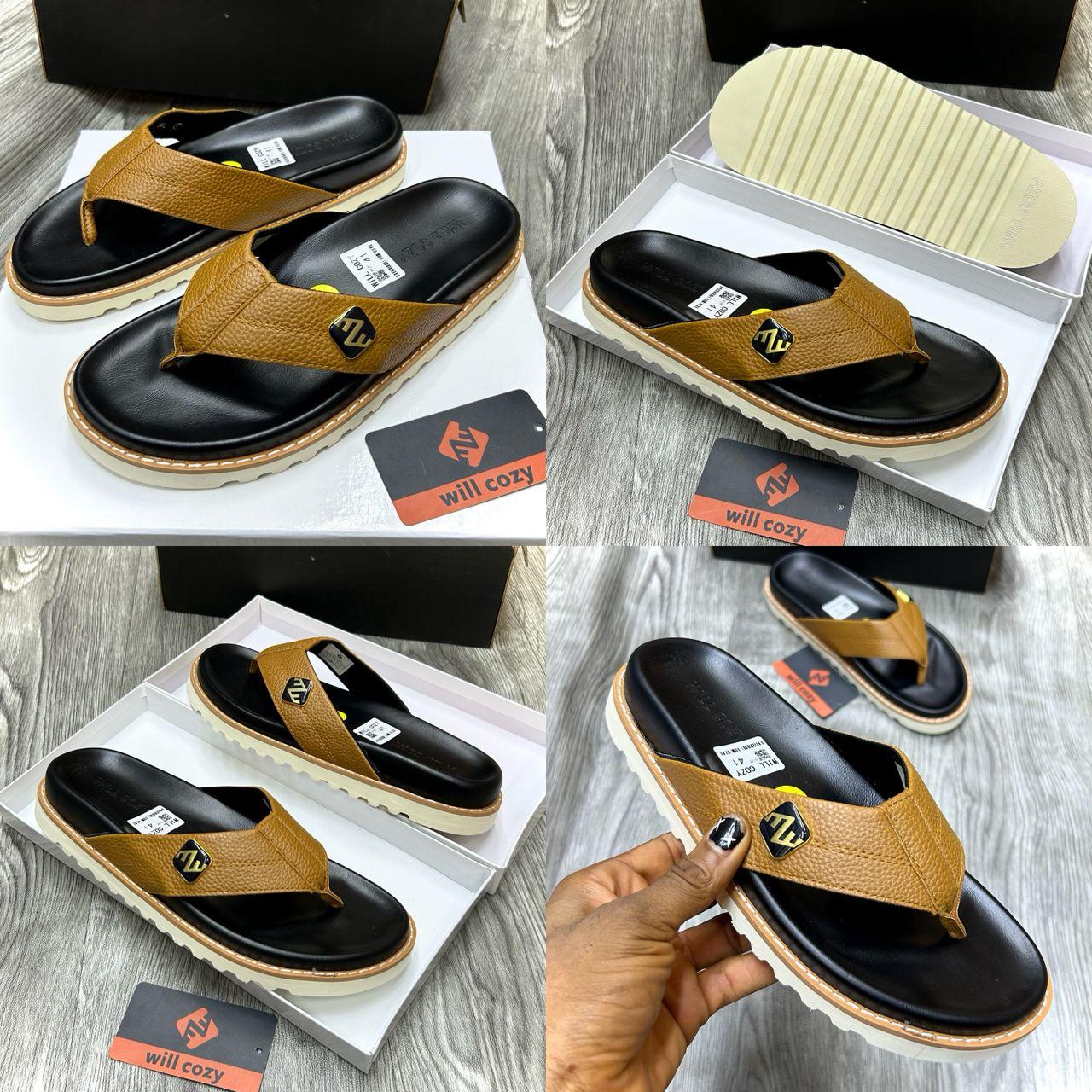 Will Cozy Men's Premium Leather Flip-Flops