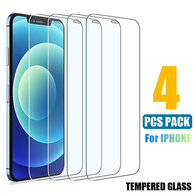 4PCS Screen protector Tempered Glass for IPhone X XR XS 13 14 Pro Max 7 6S Plus 12 11Pro Screen Protector Phone Verre SE 2 Coque