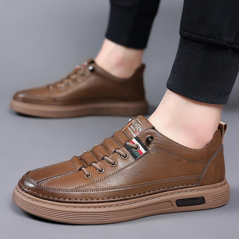 Men's Casual Shoes Spring Autumn Depressurized Breathable Lacefree Leather Shoes Super soft and wear-resistant Men's Board Shoes