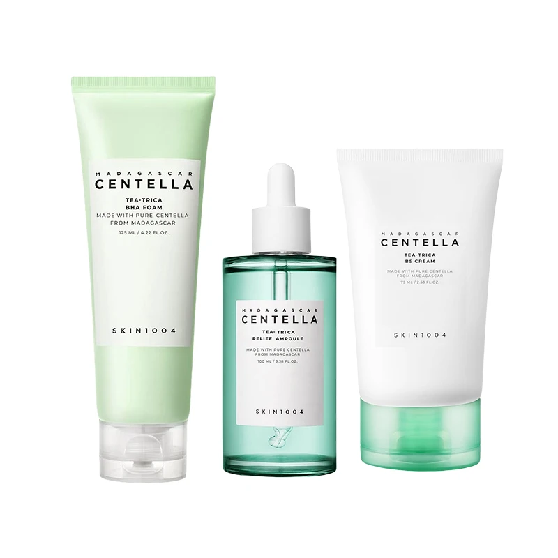 Korean Centella Tea-Trica BHA Foam Cleanser Purifying Toner Face Ampoule Serum and B5 Cream Relief Skincare Beauty Products Set