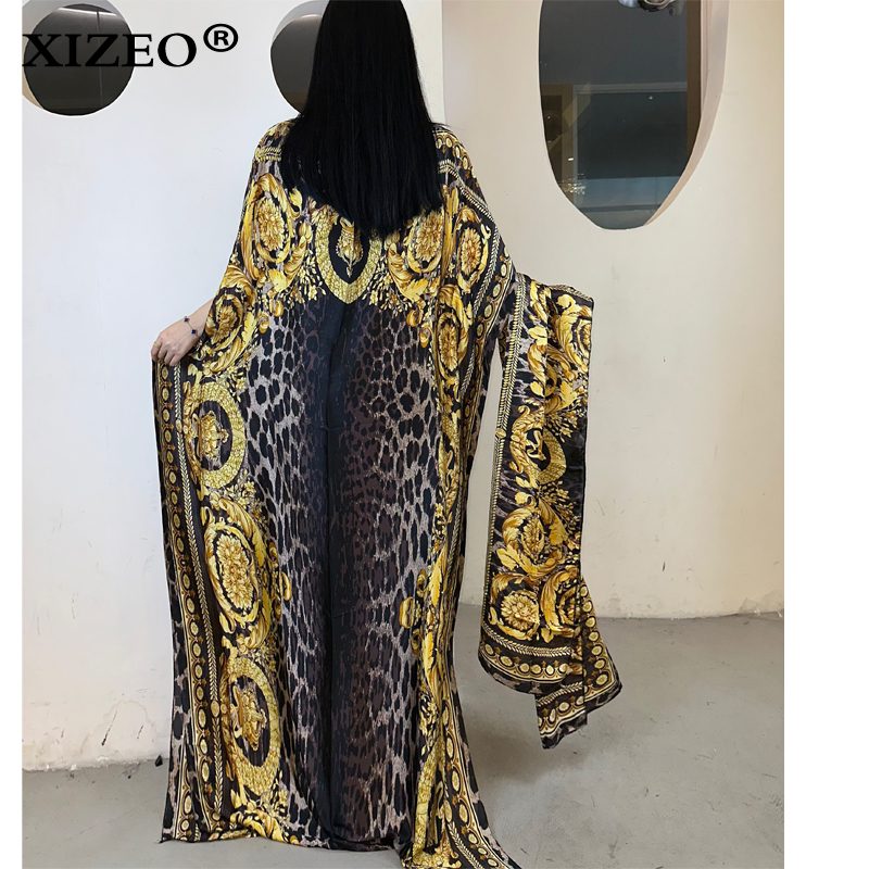 XIZEO muslim african dresses for woman dubai abaya Crew Neck Wave dot print Kaftan Dress, Elegant Maxi Length Dress, maxi dress