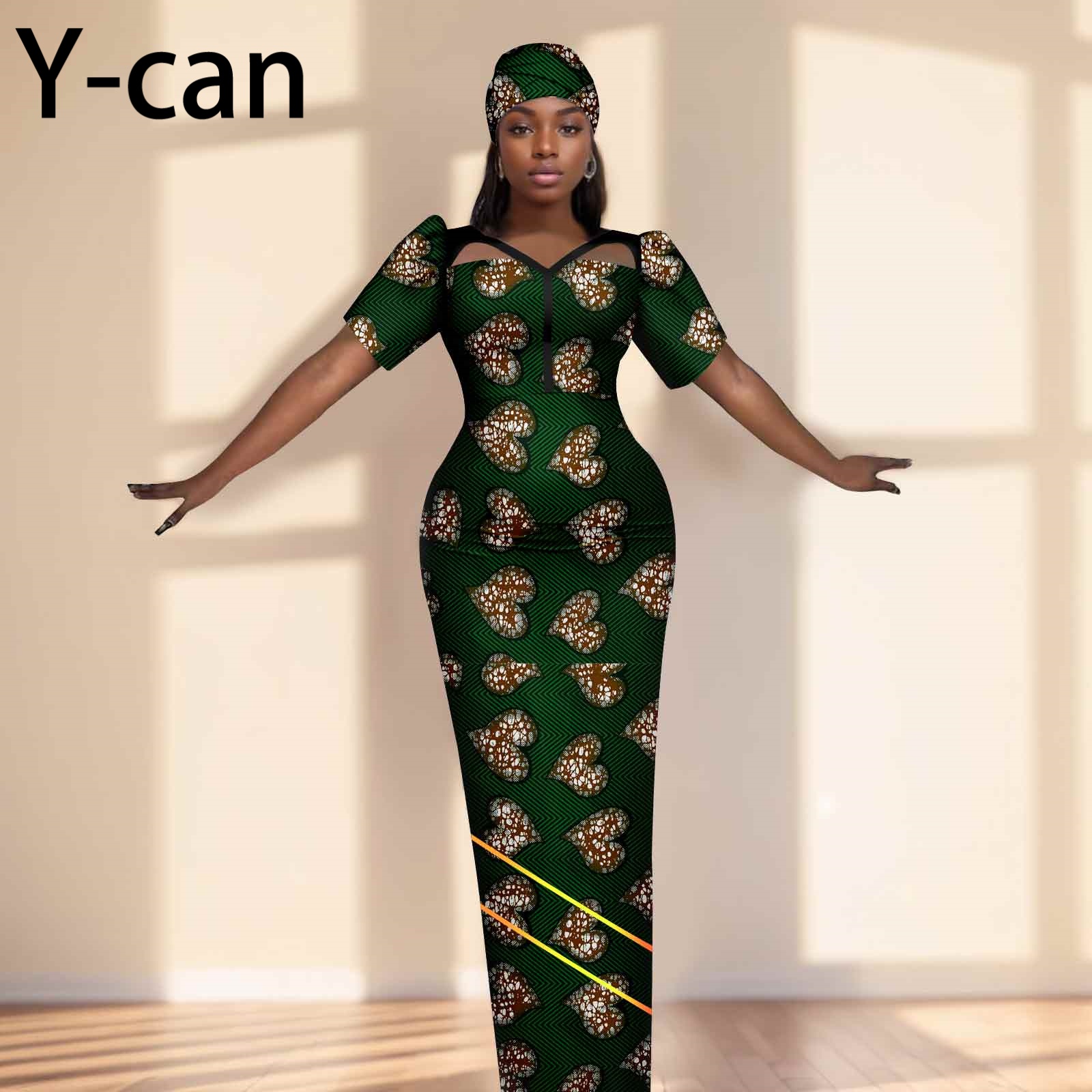 Party Gown African Dresses for Women Slim Fit Short Sleeve Dress Evening Vestidos with Headwrap Dashiki Ankara Print 2525071