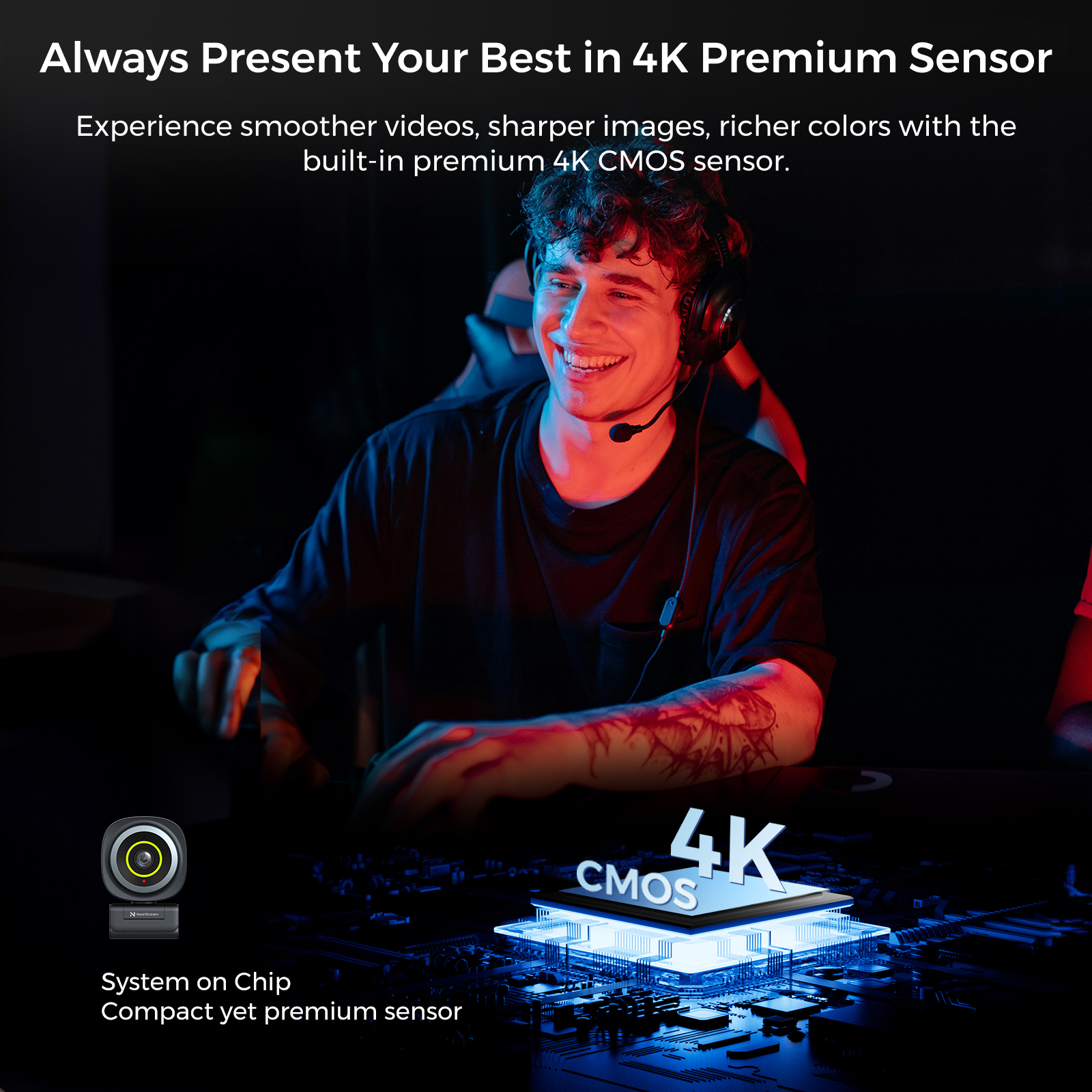 Nearstream 4K Webcam HDR 1080P@60FPS Noise Canceling Mic 45°-95°Adjustable FOV Auto Focus AI Framing for PC