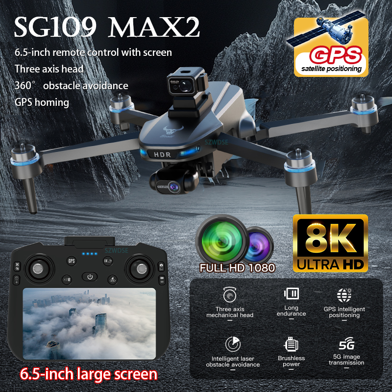 2025 New SG109 MAX2 GPS Drone With 8K Camera 3-Axis Gimbal WIFI Laser Obstacle Avoidance Screen Remote 5G FPV Brushless RC Dron