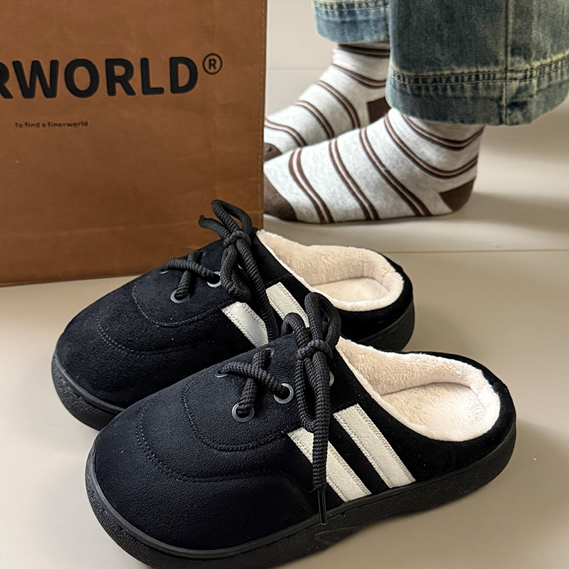 Lovely Bowtie Solid color Winter Women Home Slippers For Indoor Bedroom House Soft Bottom Warm comfortable Fluffy shoes