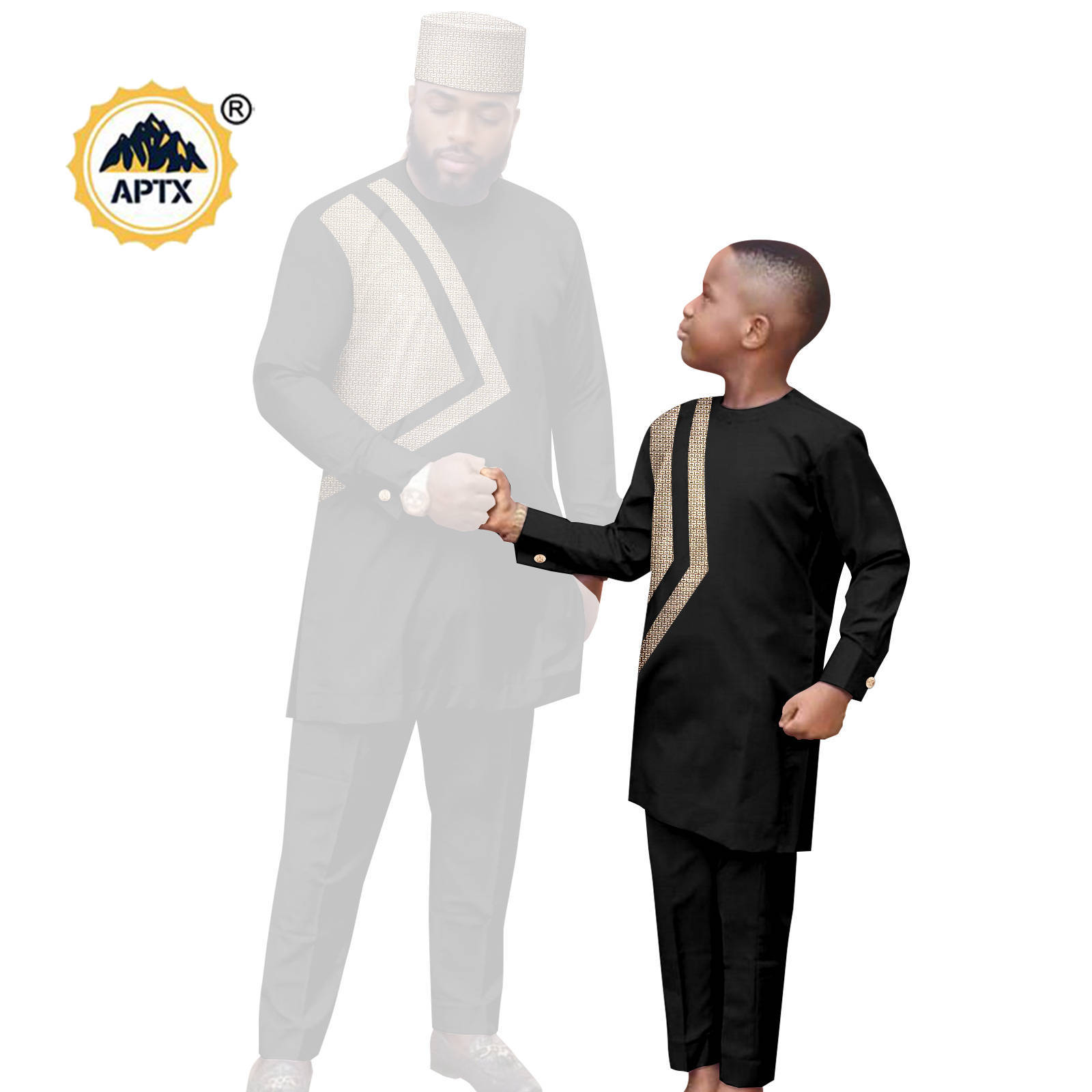 African Clothes for Family Dashiki Men Outfits Hat Top Shirt and Pant Sets Bazin Riche Father and Son Children Outwear 24F024