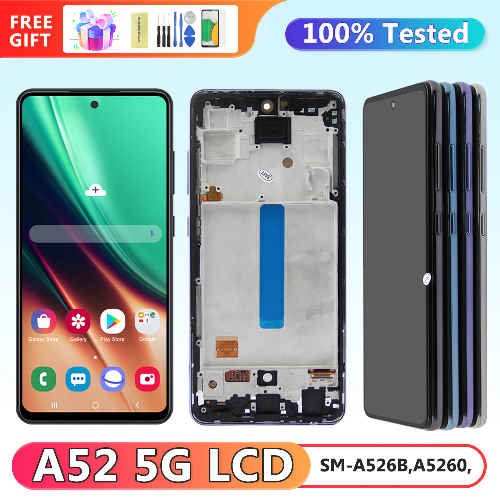 tft 6.5" Display for Samsung Galaxy A52 5G Lcd Display Digital Touch Screen with Frame for Samsung A52 5G A526 A526B Replacement