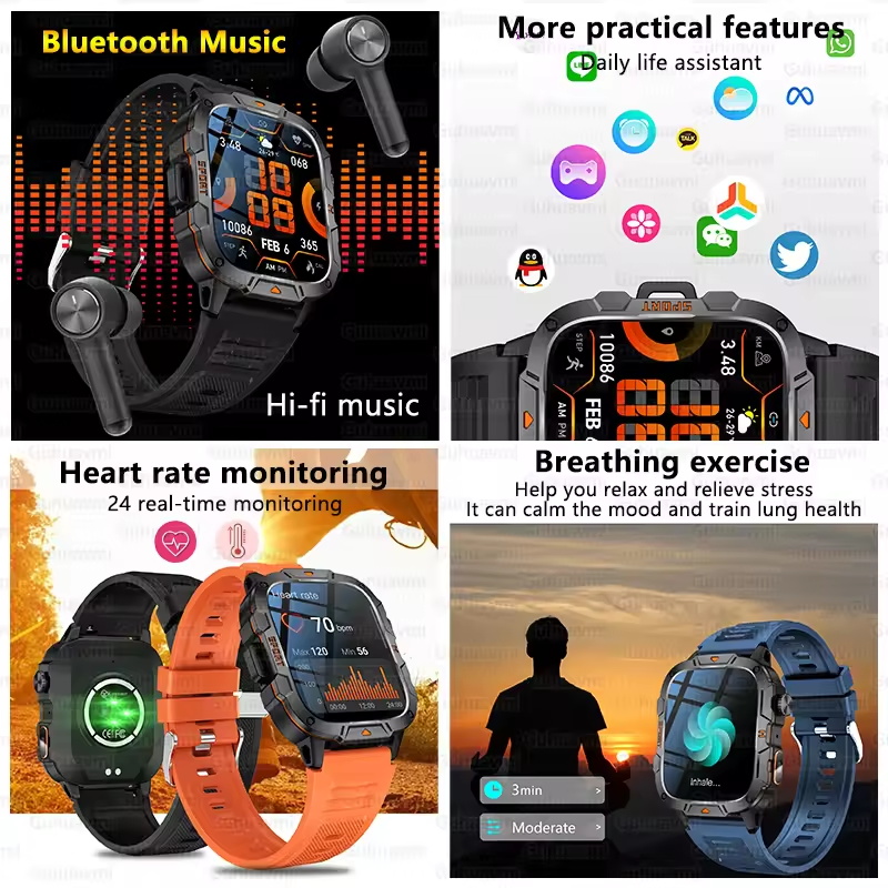 2025 For Xiaomi Outdoor Sports Smart Watch GPS trackr 5ATM Flashlight 1.96" HD Display Screen Bluetooth call Men Fitness Watches