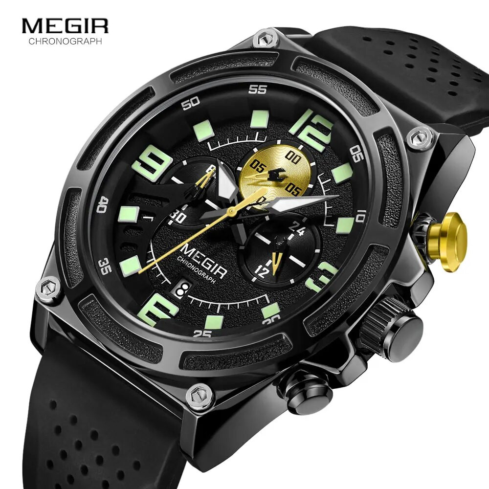 MEGIR Chronograph Quartz Watch for Men Fashion SIlicone Strap Sports Wristwatch Waterproof часы мужские relogio masculino 2116